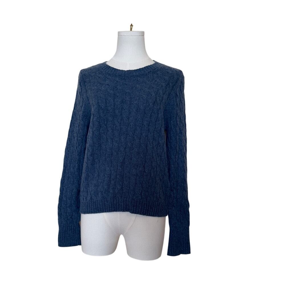 J.Crew Heathered Blue Cashmere Cable Knit Crewneck Sweater - Medium